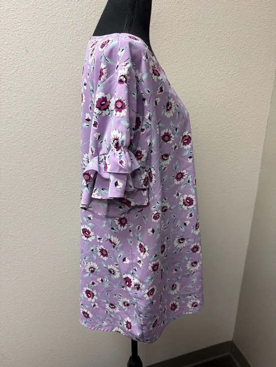 Lane Bryant Floral Blouse Ruffle Sleeve Purple Top Plus 22 Boho Spring Chic - Picture 6 of 10